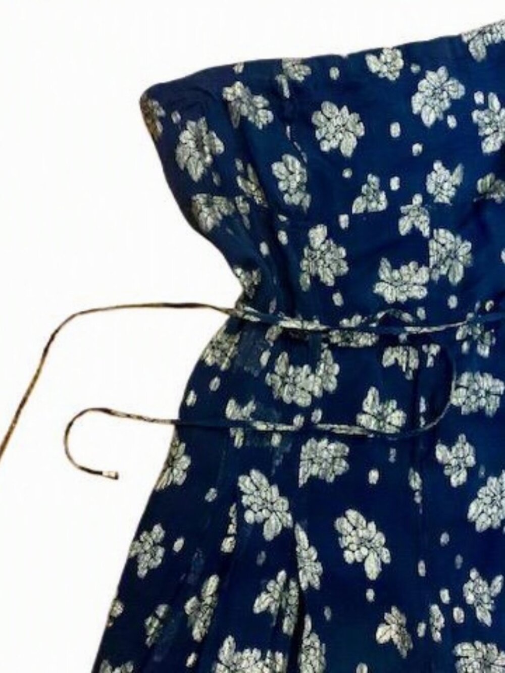 NWT Anthropologie Strapless Shine Wide-Leg Jumpsuit Navy Gold Floral Size 16 - Picture 7 of 12